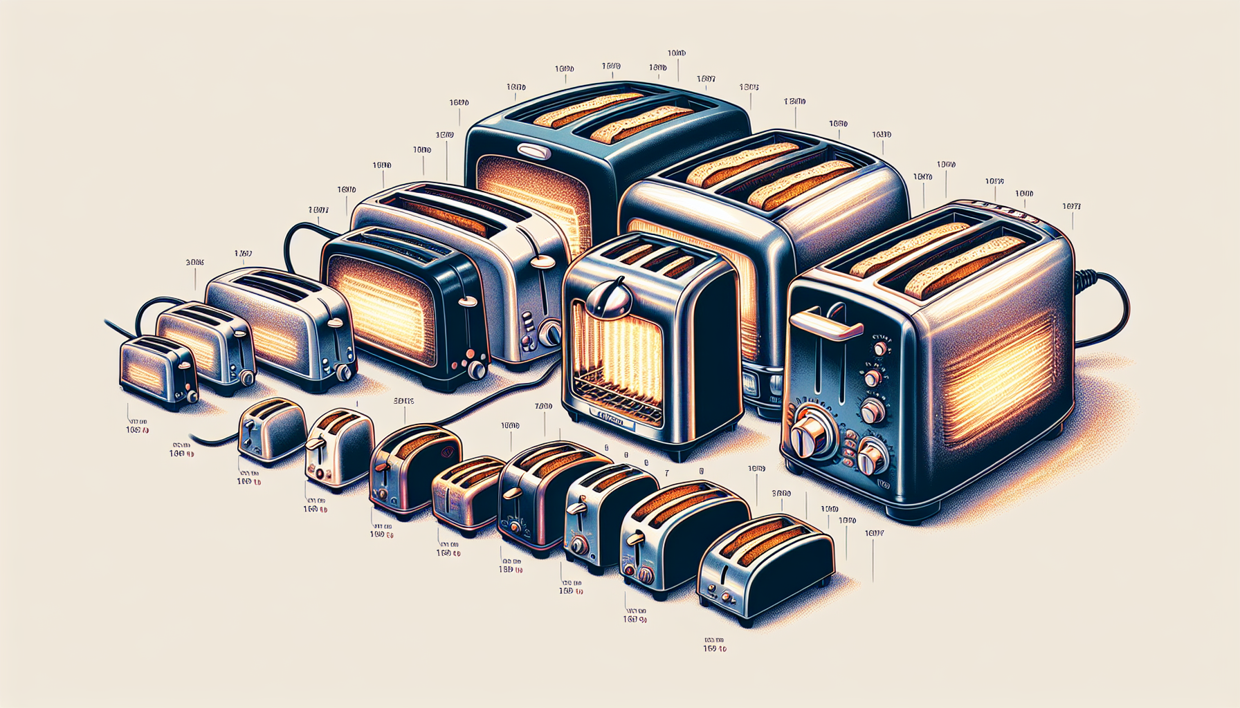 Illustration of different sizes of toasters