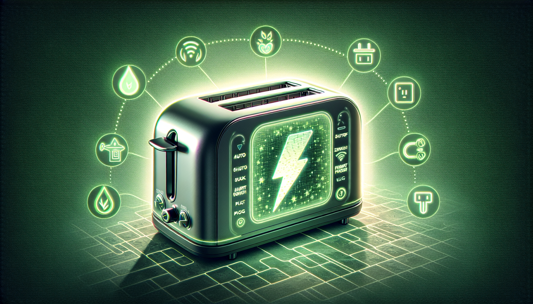 Illustration of energy-saving features on a toaster