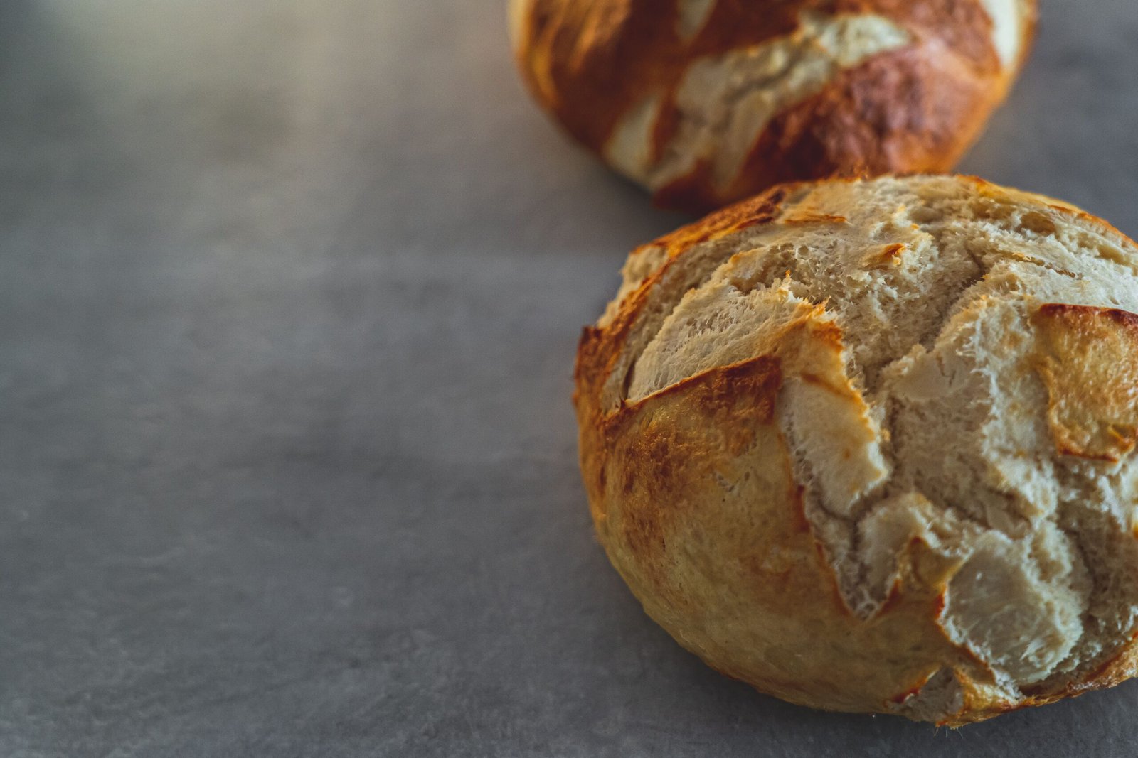 Freshly baked bread loaves on a table