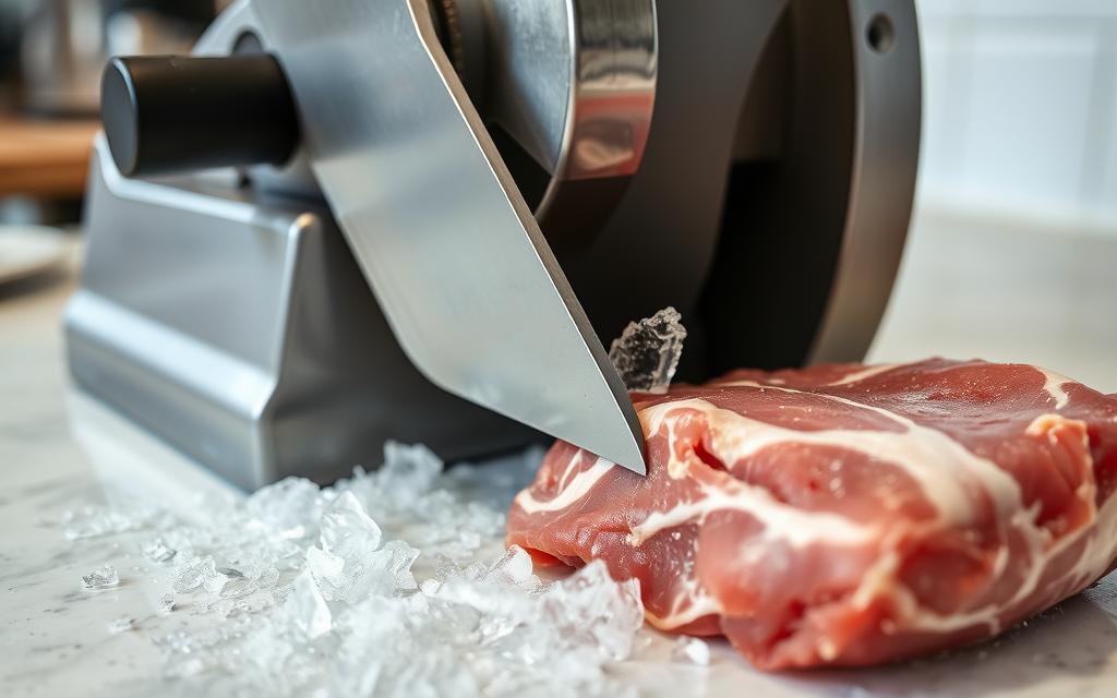 Frozen meat slicing