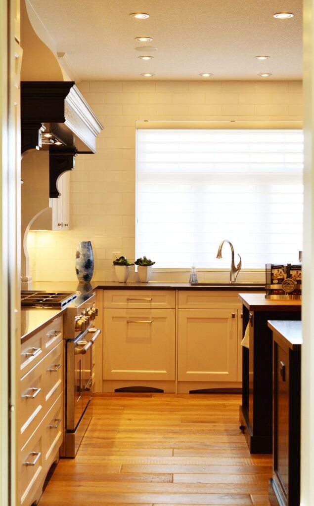 Home kitchen interior with counter and cooking space