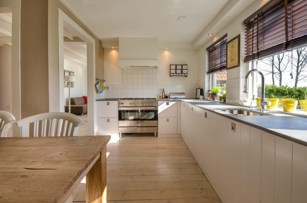 Kitchen counter and stovetop in a home without exterior duct access