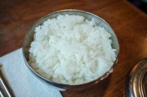 freshly steamed rice from a rice cooker
