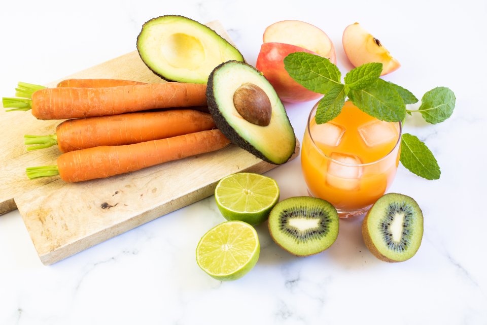 Glass of fresh juice made at home with a juicer