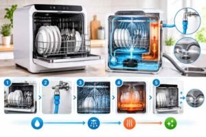 how does a portable dishwasher work