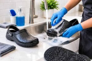 how to clean non-slip kitchen shoes properly