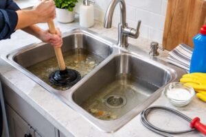 how to unclog a double kitchen sink