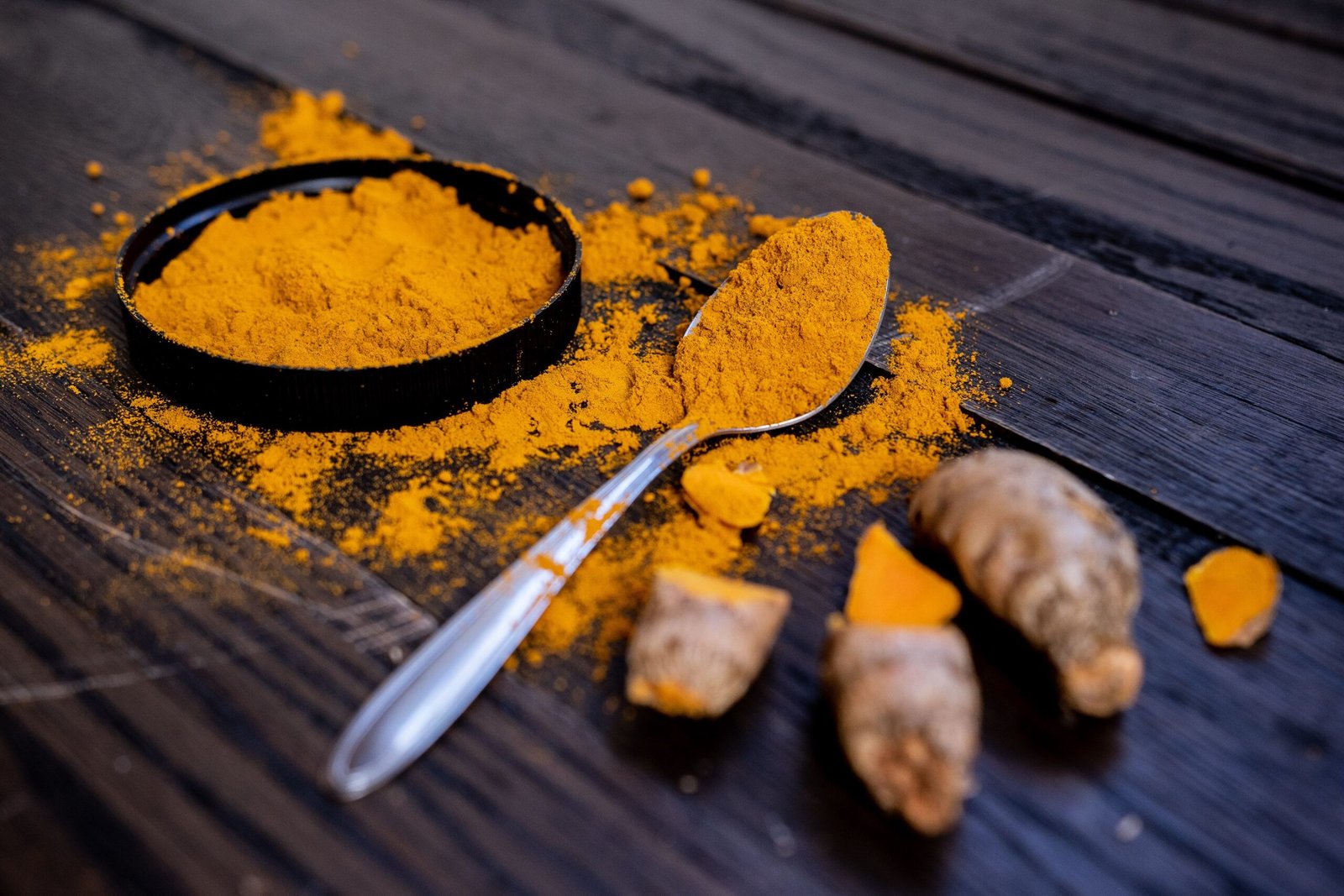 close-up of vibrant turmeric powder that can stain a kitchen counter