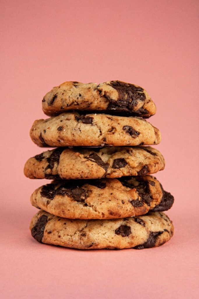 stack of freshly baked chocolate chip cookies