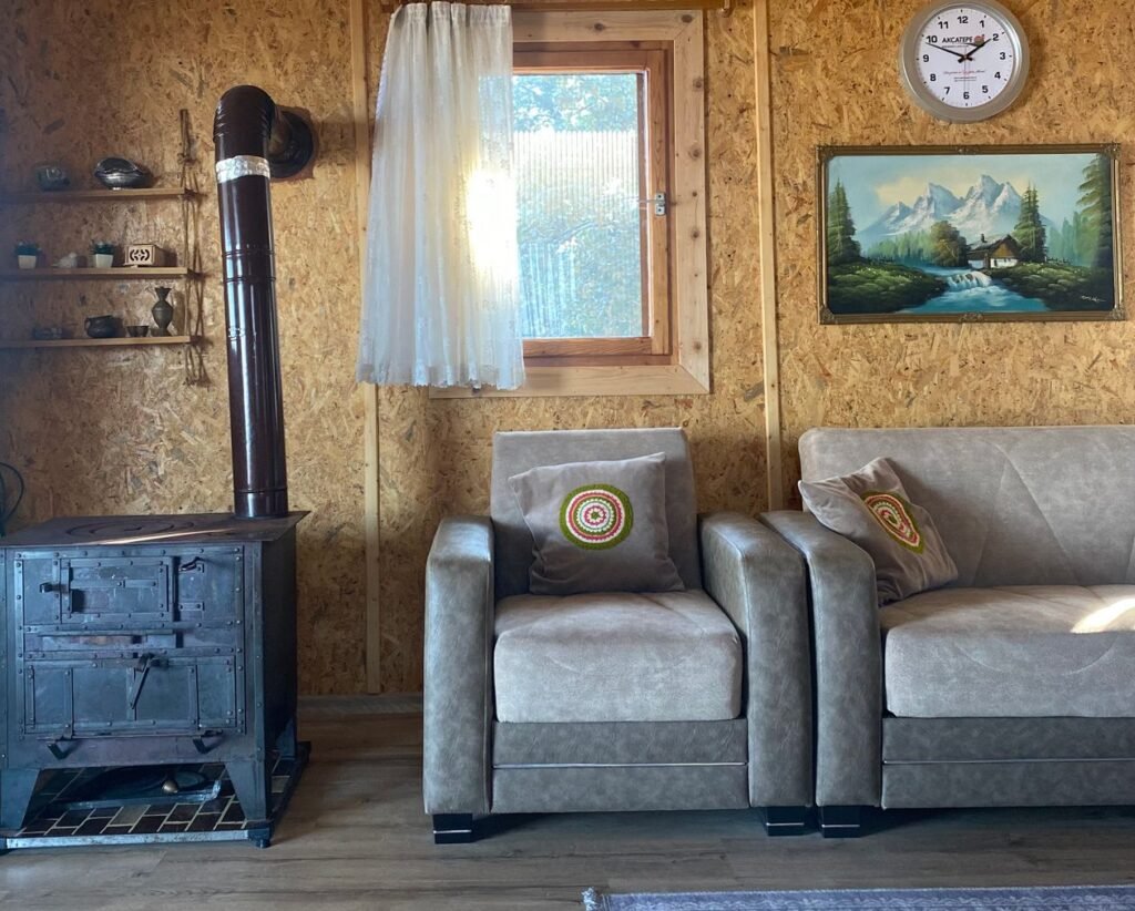 wood-burning stove used for home heating, similar in principle to a pellet stove